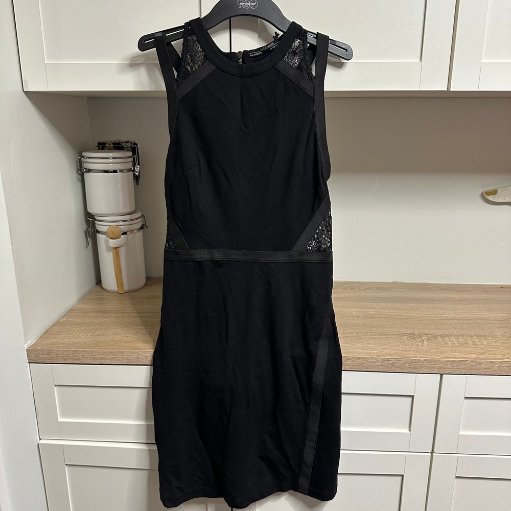 AllSaints Kiro Dress Womens Size 6 Black Lace Cutout Bodycon Mini LBD Cocktail - Picture 2 of 13